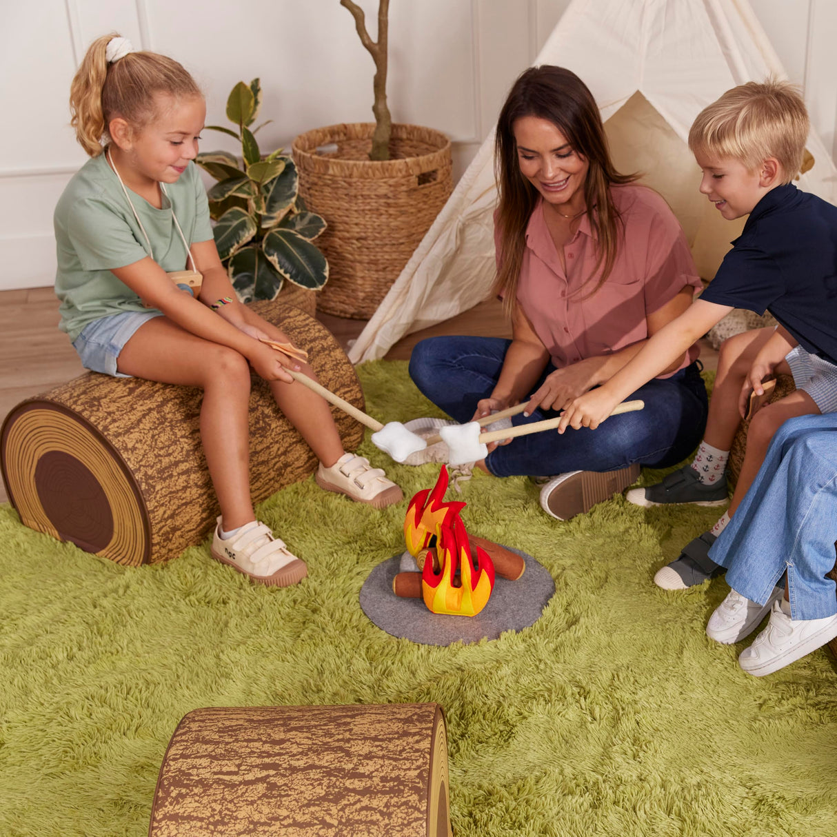 ECR4Kids SoftZone Tree Log Half Seat, 12in, Kids Bench, Chocolate ECR4Kids