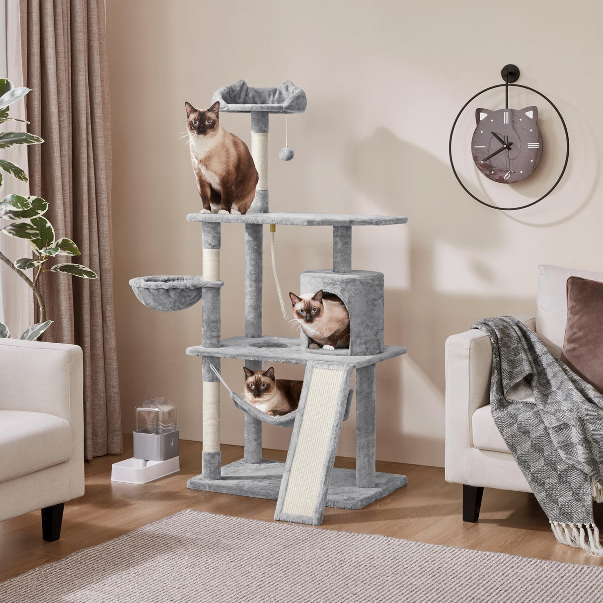Yaheetech 63.5in Multi-Level Cat Tree Tower Condo with Scratching Posts, Platform & Hammock, Cat Activity Center Play Furniture for Kittens, Cats, and Pets Yaheetech