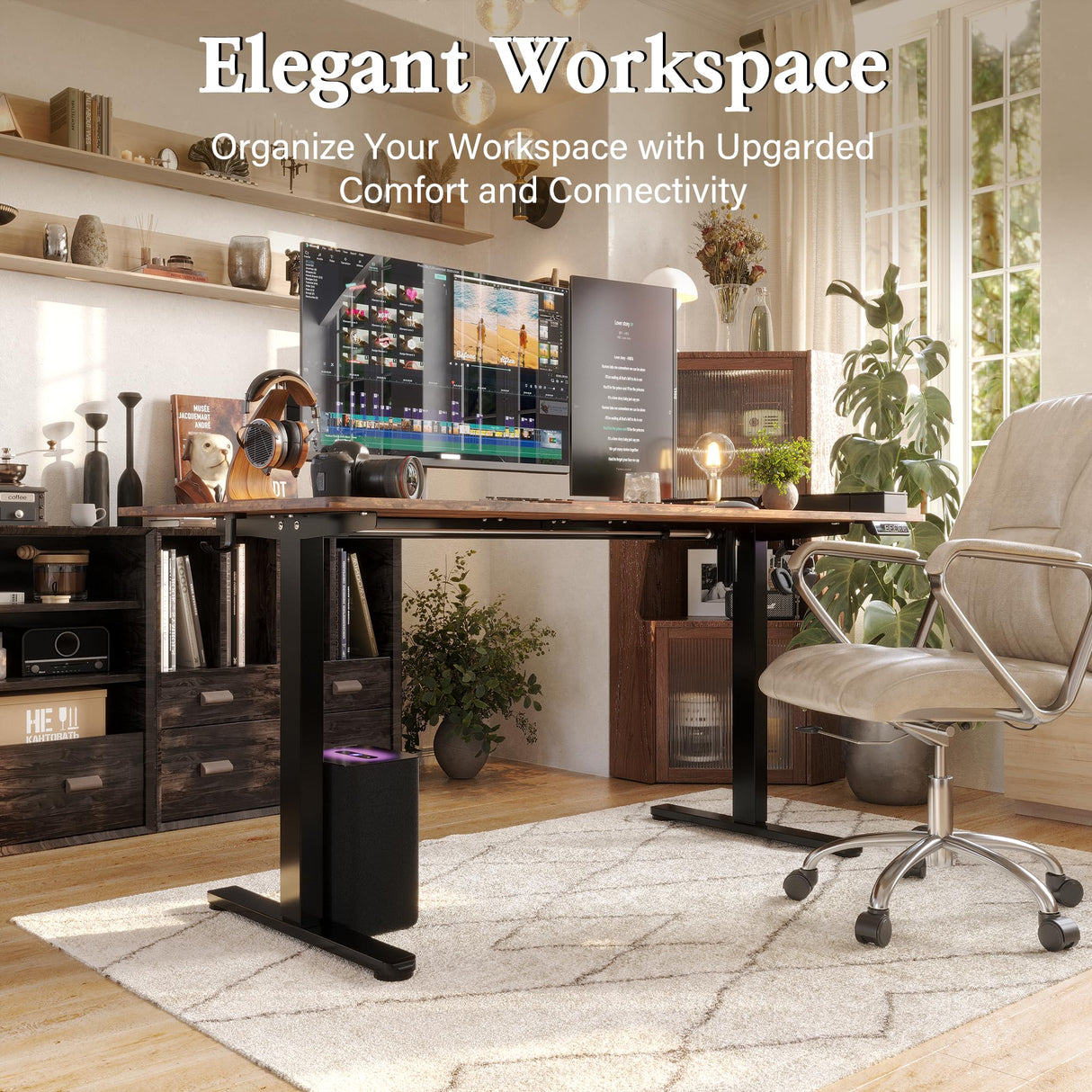 Monomi Electric Standing Desk, 63 x 28 inches Height Adjustable Desk, Ergonomic Home Office Sit Stand Up Desk with Memory Preset Controller (Rustic Brown Top/Black Frame) Monomi