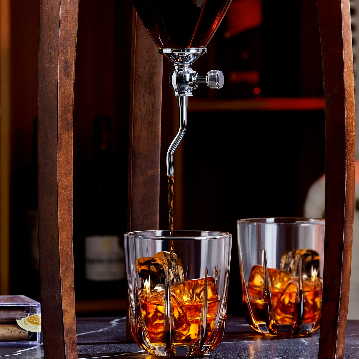 Woodronic Decanter Set for Men with 12.5 oz Whiskey Glasses, 68 oz Crystal Glass Liquor Decanter with Solid Wood Stand and Lid for Bourbon Vodka, Birthday or Valentine's Day Gift for Him Woodronic