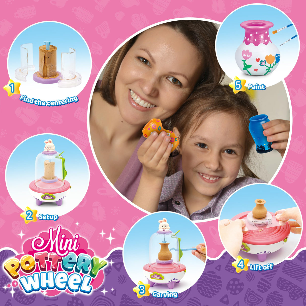 Pottery Wheel for Kids for Beginners, Mini Pottery Wheel,18 Miniature Clay Projects with 3 Pack Air Dry Clay, Arts and Crafts for Kids Ages 8-12 HEJIN