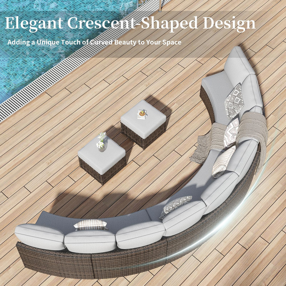 ZIENLIFE 11 Piece Outdoor Patio Furniture Set, Half Moon Patio Sectional Set with Soft Cushions and Ottoman, All Weather Rattan Wicker Curved Outdoor Sofa for Backyard Patio Garden ZIENLIFE