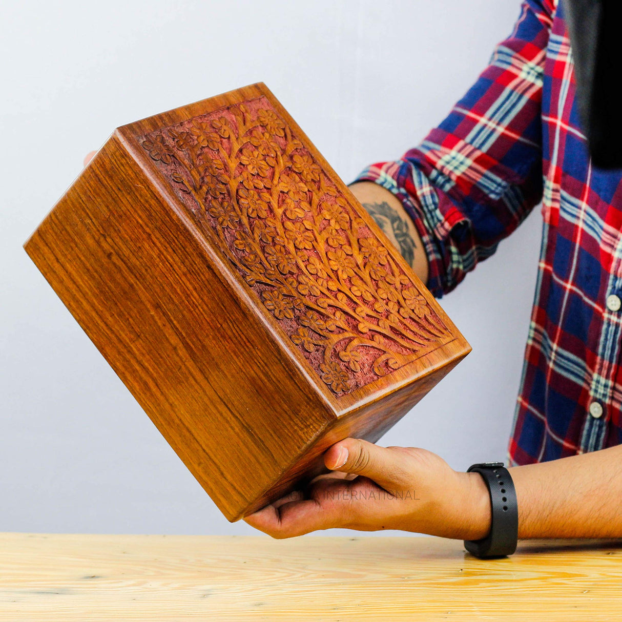 Artisans Crafted Premium Rosewood Decorative Hand Carved Wooden Urns | Carved with Precision | Memorial Wooden Urns for Loved Ones | Nagina International (X-Large) Nagina International