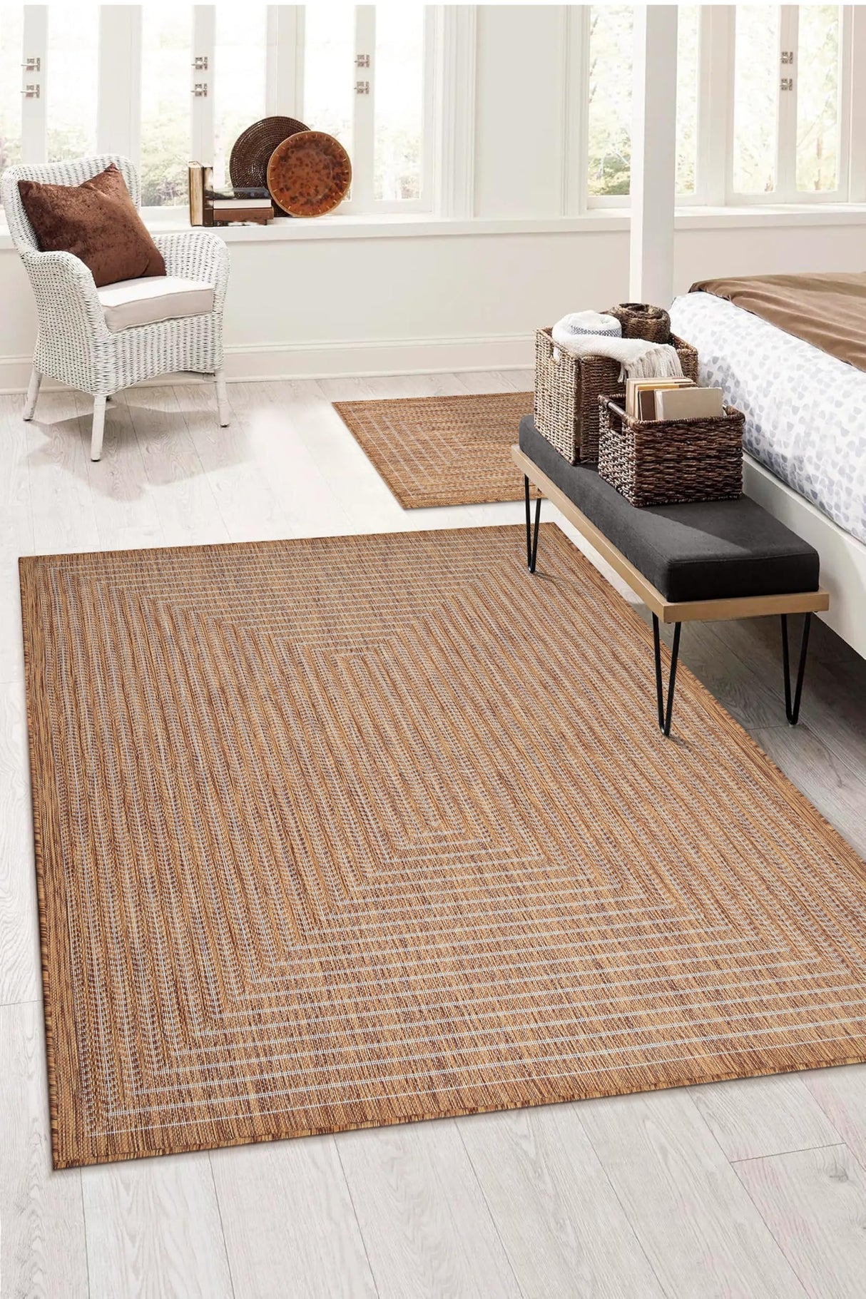 Adiva Rugs Outdoor Indoor Area Rug, Weather Resistant, Easy to Clean, Stain Resistant Floor Mat for Dining Room, Backyard, Deck, Patio (Wooden, 5' x 7') Adiva Rugs