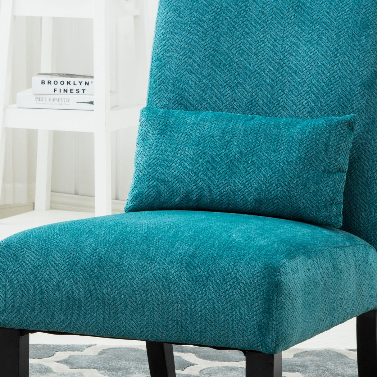 Roundhill Furniture Pisano Teal Blue Fabric Armless Contemporary Accent Chair with Kidney Pillow Roundhill Furniture