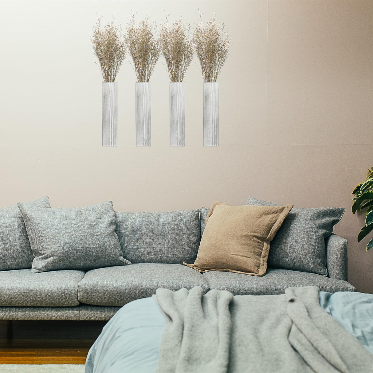 Wood Wall Planter 4 Pack Wall Decor for Artificial Flower Plants Wooden Plants Holders Wall Plant Pocket Vase Hanging for Living Room Bedroom Dining Room Bathroom Indoor Decroation (Light Grey) Rmeosye