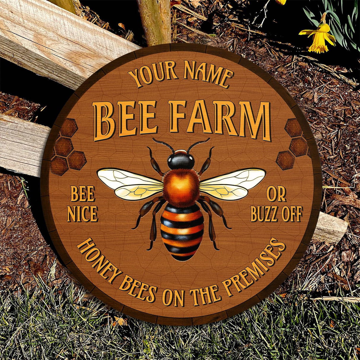 Artsy Woodsy Personalized Honey Bee Wooden Sign (Not Real Carved) Wall Art Plaque Decor Accessories, Gifts for Beekeepers Bee Lovers, Bee Farm Sign, Beekeeping Apiary Beehive Garden Yard Outdoor (12) Artsy Woodsy