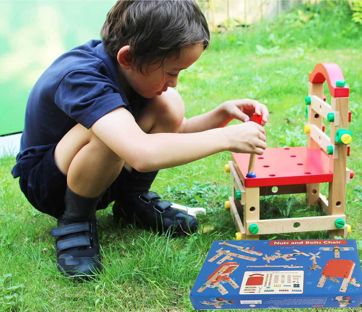 Wooden Nuts and Bolts Set - Construction Work Bench Chair - Wooden Construction Kits for Kids - Wooden Toys for 4 Years Old -Compatible with TOWO Nuts Bolts Set Toys of Wood Oxford