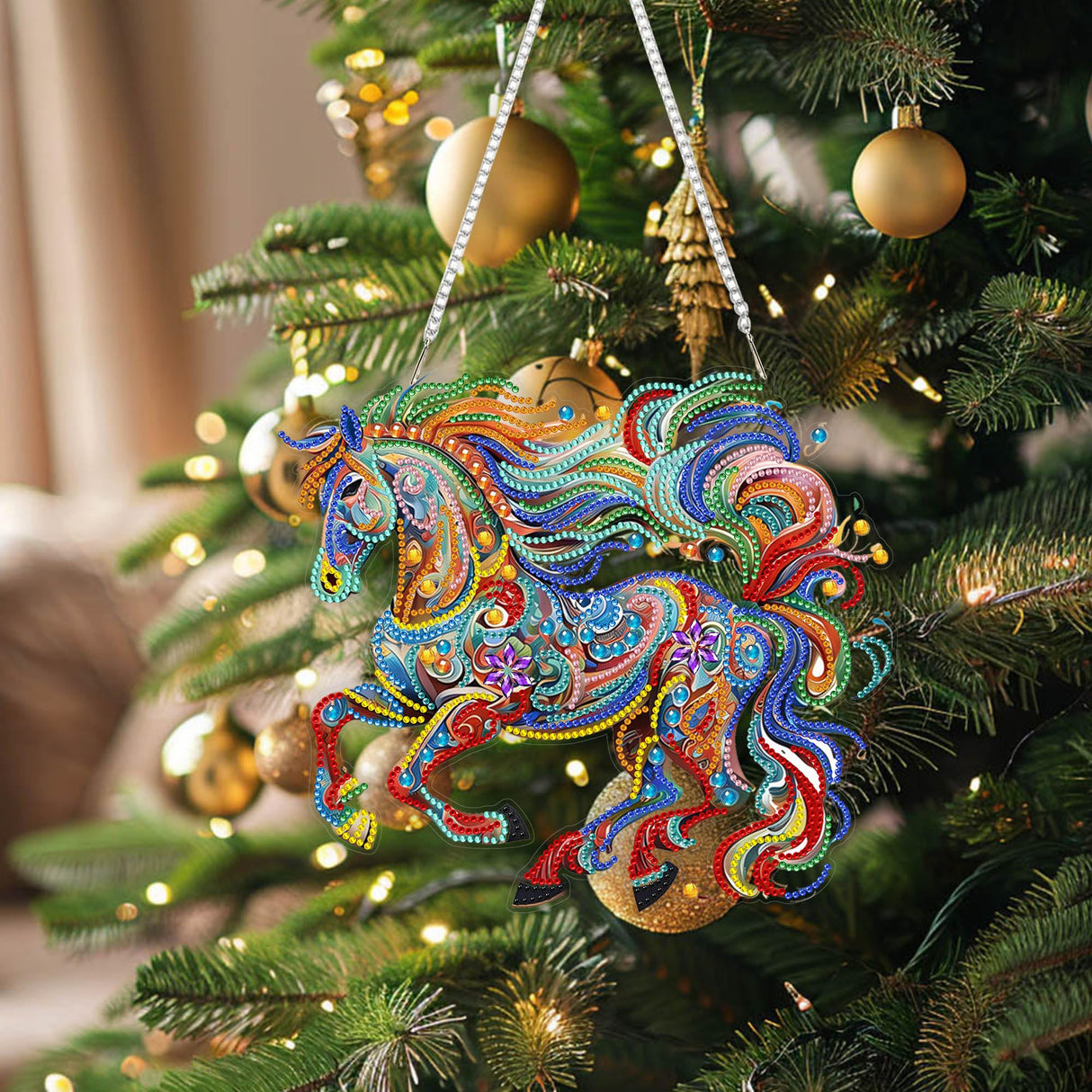 Nivvey DIY Hanging Diamond Art Pendant Kit Horse, Special Diamonds Painting Ornament Kit Animal, Acrylic Board Gem Craft Kit for Window Suncatcher, Box Package,9.6x8.6inch Nivvey