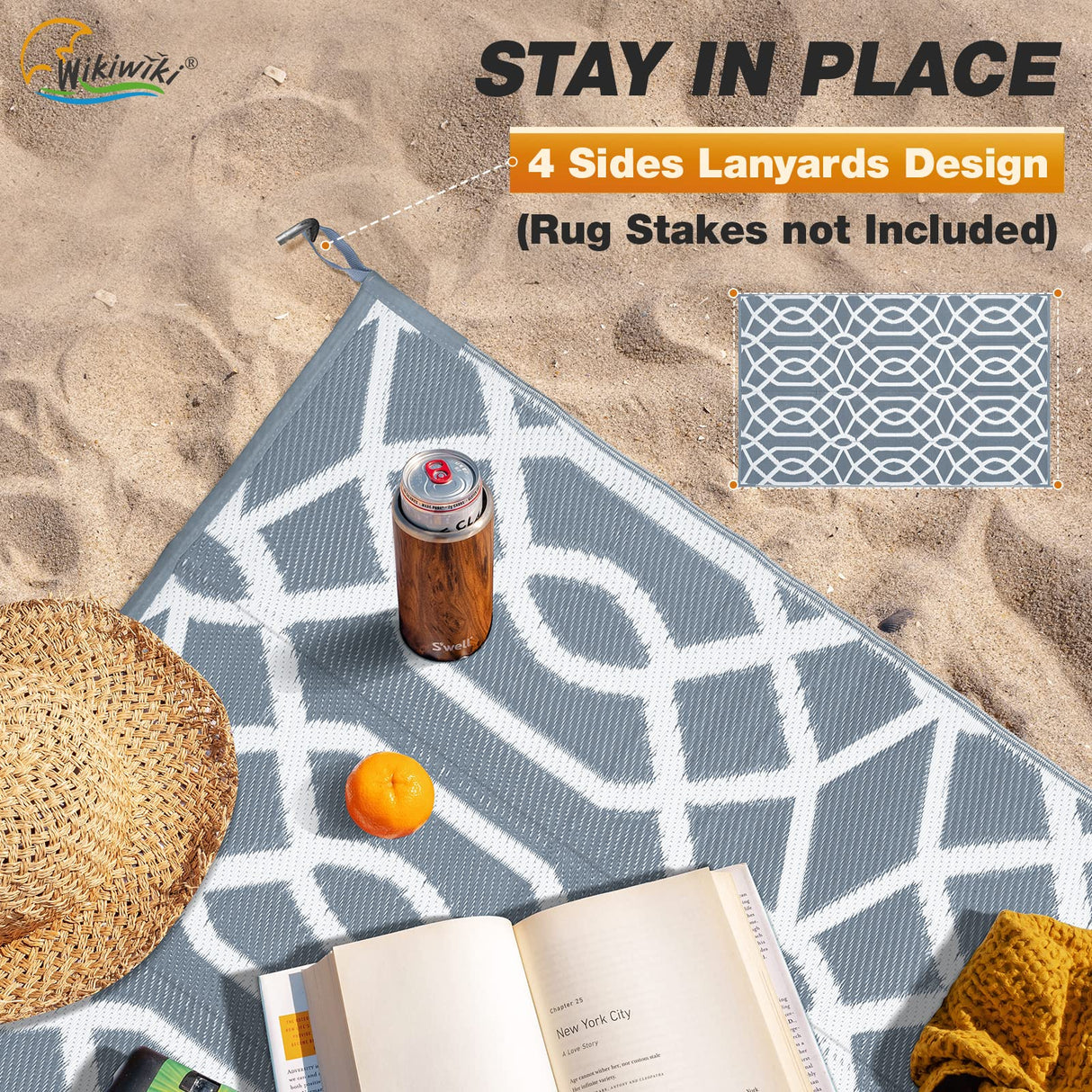 wikiwiki Outdoor Rug, 5x8ft Waterproof Reversible Mat Indoor Outdoor Rugs Carpet, Small Area Rug Plastic Straw Rug for Patio Deck Balcony Pool RV Camping Beach Picnic, Grey, Rugscape Series wikiwiki