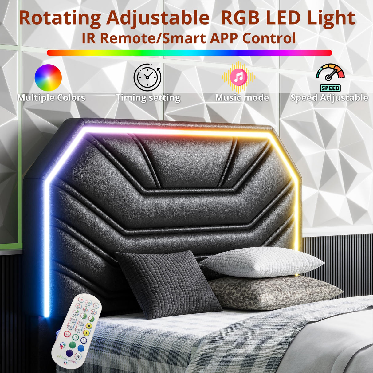 LIKIMIO Twin Bed Frames with Lighted Headboard, Upholstered Modern Cama Twin Platform Bed with Heavy Duty Supports, No Box Spring Need, Noise Free, Easy Assembly, Black LIKIMIO