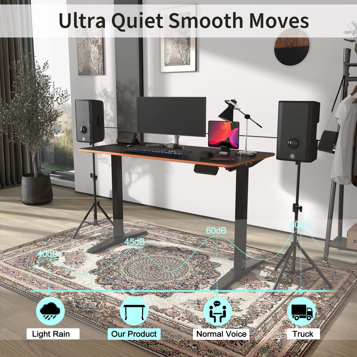 Monomi Height Adjustable Electric Standing Desk, 48 x 24 Inches Sit Stand up Desk, Memory Computer Home Office Desk (Black Frame+ Black Top) Monomi