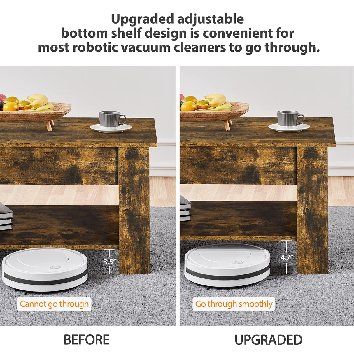 Yaheetech Coffee Table, 47.5in Lift top Coffee Table with Hidden Compartment and Storage Shelf, Lift Tabletop Dining Table for Living Room Reception Room, Rustic Brown Yaheetech