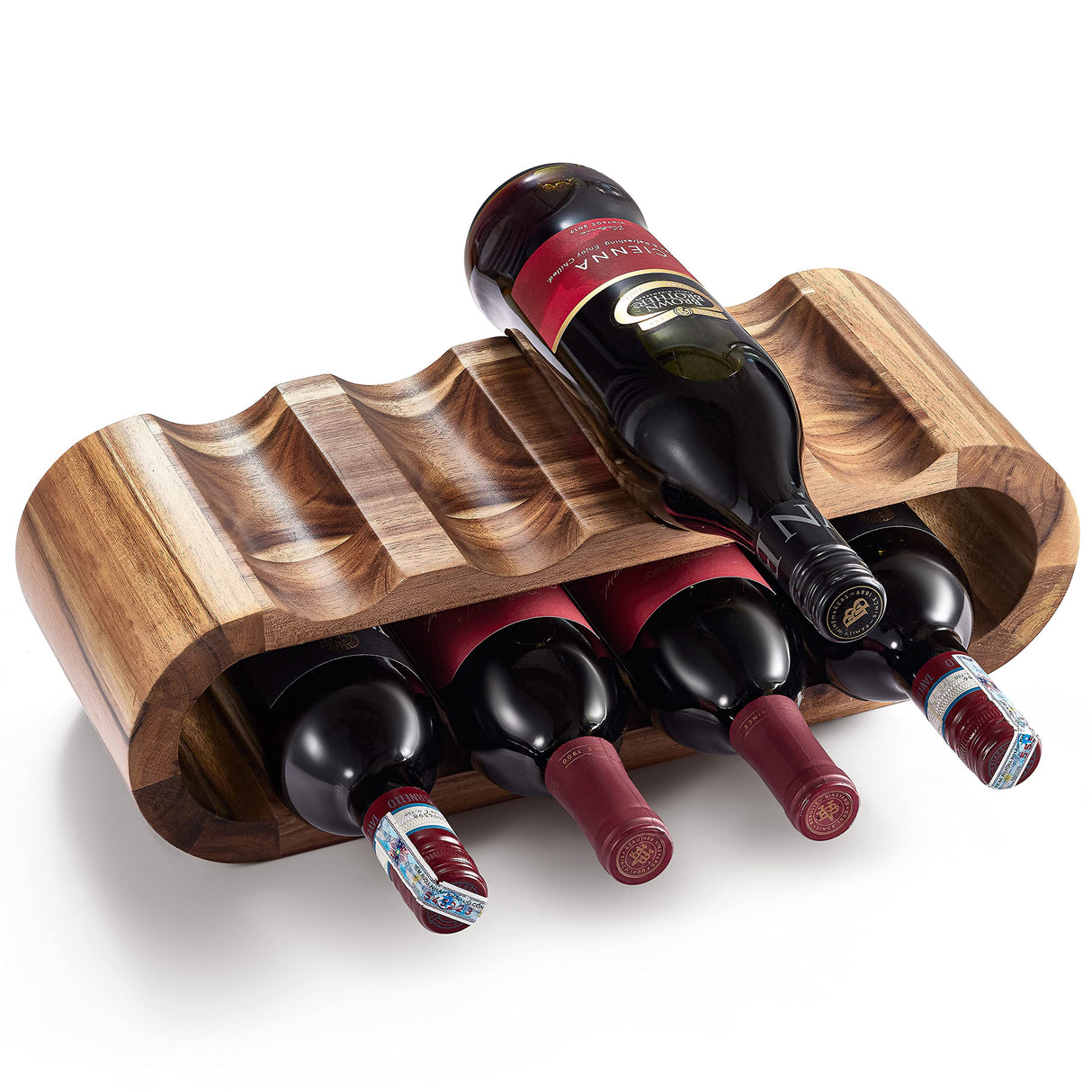 BLUEWEST Wooden Wine Racks Countertop, 8 Bottle Wine Rack, Acacia Wine Bottle Holder Stand, Free Standing Wine Storage, Wine Shelf Organizer, Perfect BLUEWEST