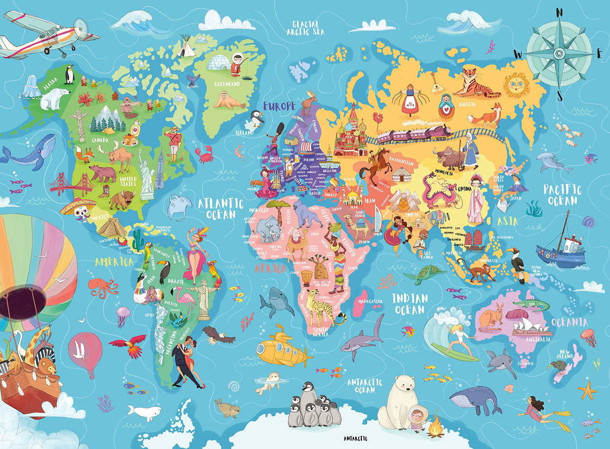 Ravensburger Map of The World 100 Piece XXL Jigsaw Puzzle forKids - | Unique Piece Design | Anti-Glare Surface | Skill-Building, Fun Activity | Amazon Exclusive Ravensburger