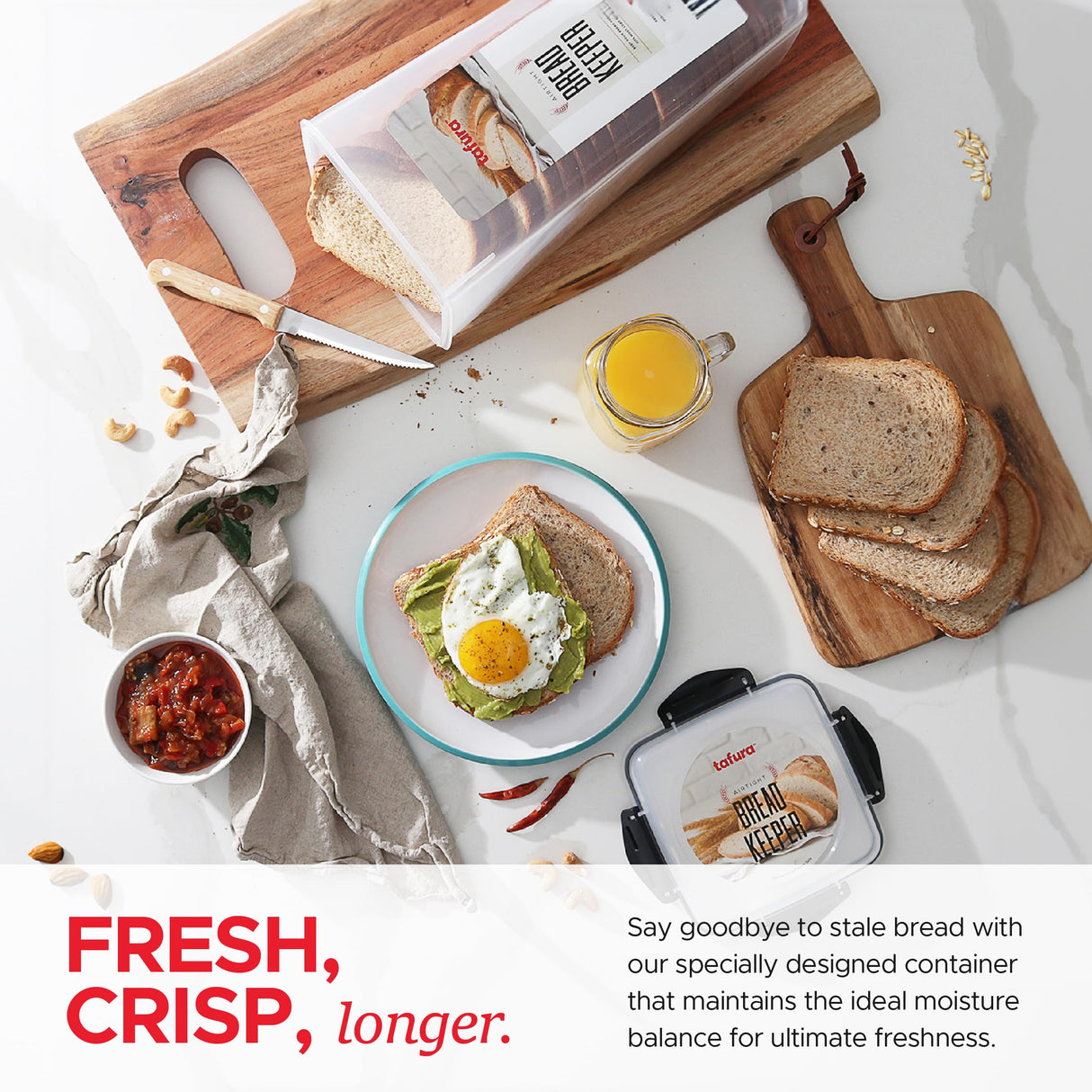 Tafura Bread Container - 5.8 Liter BPA Free Plastic Bread Box - Container/Holder for Homemade Loaves and Baked Goods with Black Airtight Lid Tafura