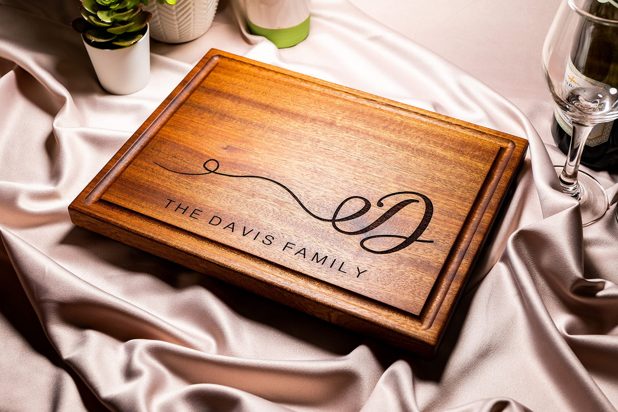 Personalized Cutting Board, Custom Wedding, Anniversary or Housewarming Gift Idea, Wood Engraved Charcuterie, for Friends and Family, Swirled Initial Design 080 Wedding Gift Boutique
