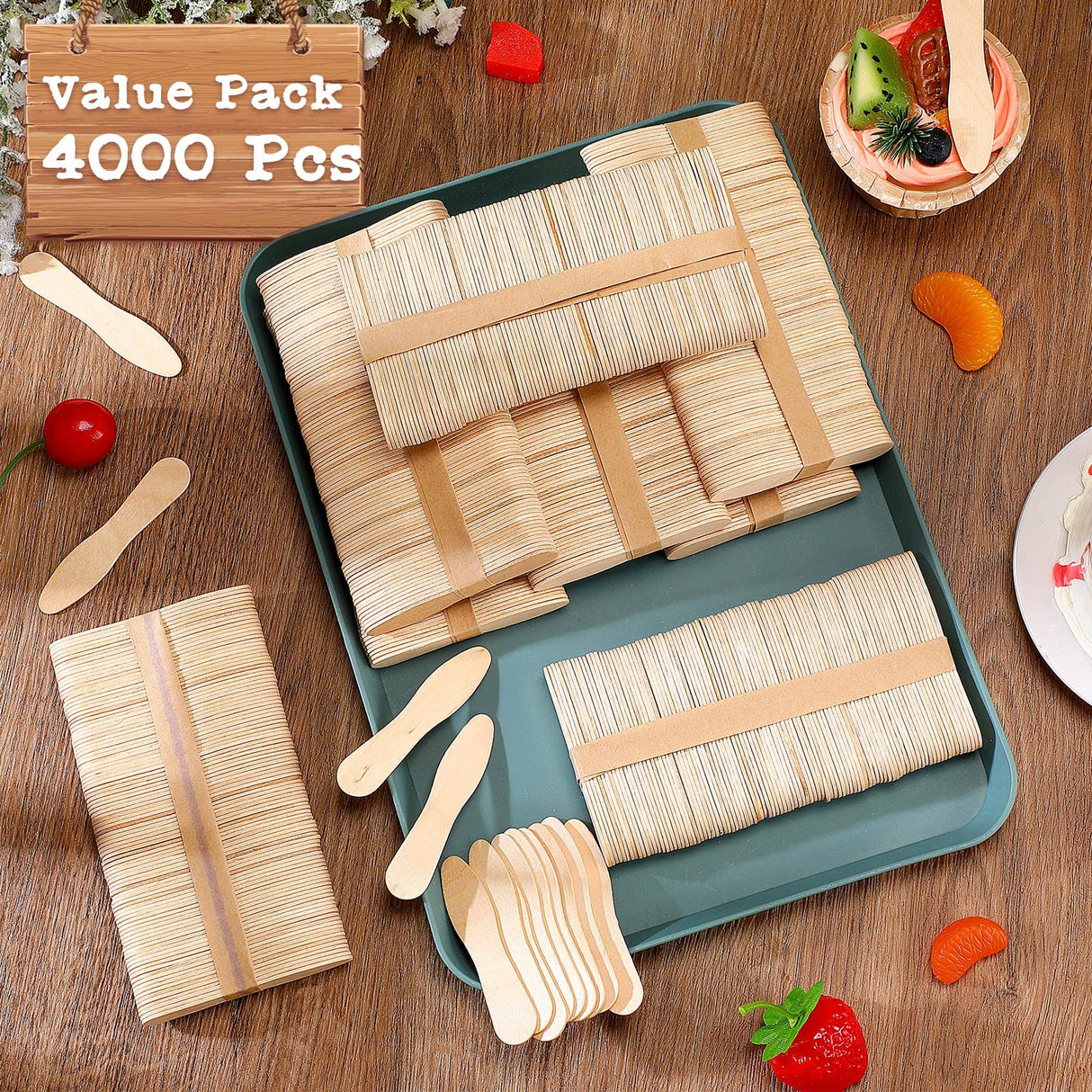 Skylety 4000 Pcs Wooden Ice Cream Spoon Bulk Mini Disposable Tasting Spoons Set Wooden Small Sample Spoons Ice Cream Sticks for Dessert Sampling Crafts, 3 Inches Skylety