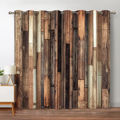 Jekeno Rustic Wooden Blackout Curtains Brown Wood Hardwood Floor Plank Board Door of Farmhouse Village Rural Lodge Retro Decor for Bedroom Living Room Grommet Window Drapes 2 Panel Set, 52"x84"