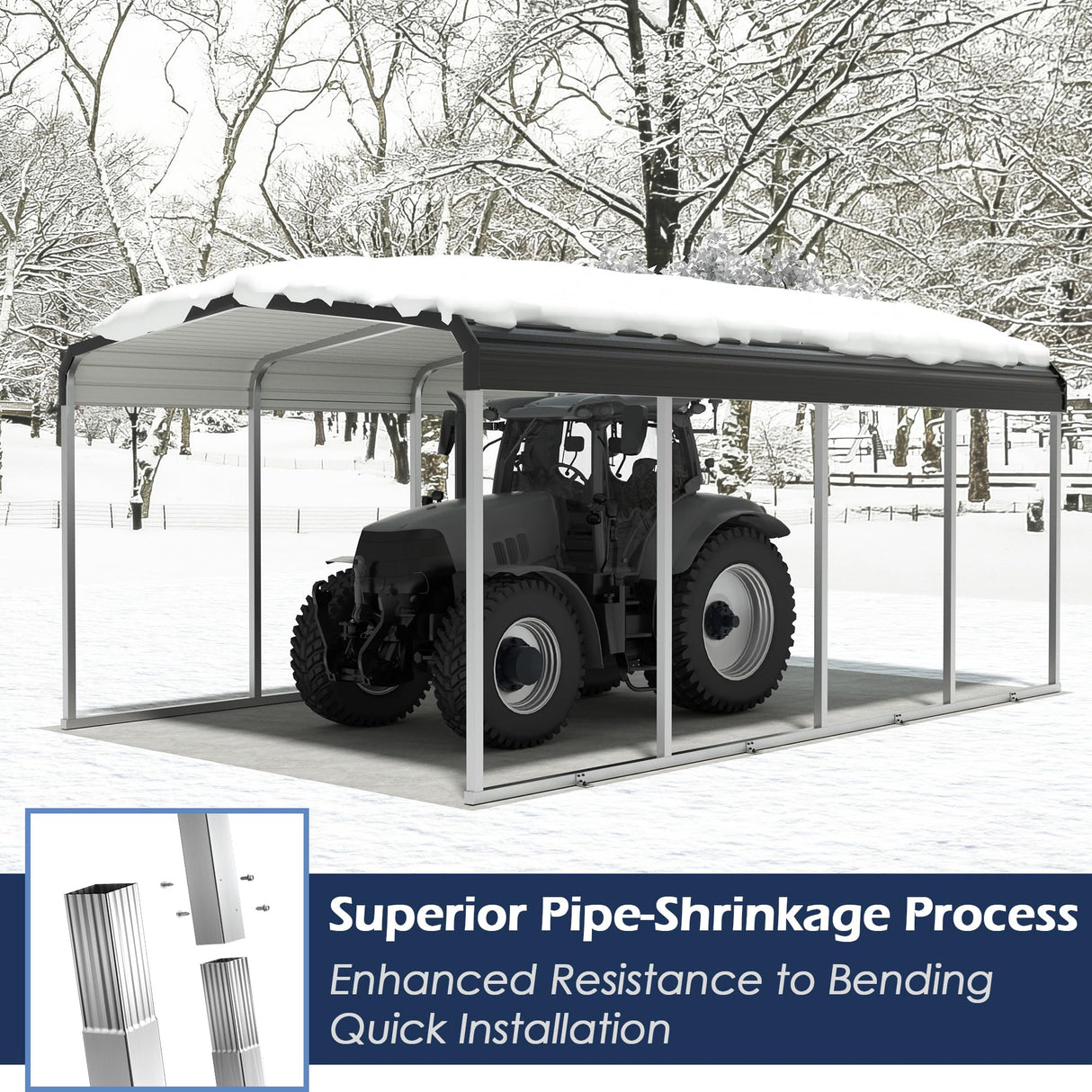 Xilingol 12x20 FT Metal Carport, Heavy Duty Carport Canopy with Galvanized Steel Frame and Roof, Outdoor Storage Shed, Car Tent Garage Shelter for Pickup, Truck, Boat and Tractor, Grey Xilingol