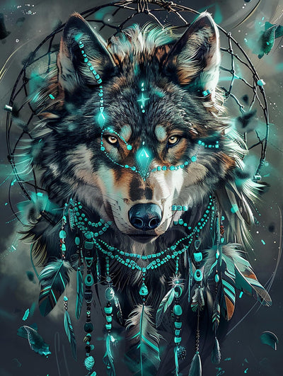 SKRYUIE 5D Wolf Diamond Painting Kits - DIY Diamond Art Kits for Adults Dreamcatcher, Full Round Drill - Crystal Cross Stitch - Adults Craft for Wall & Office Decor - 12x16 Inch