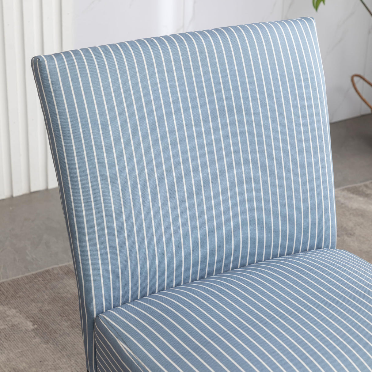Roundhill Furniture Botticelli Blue Stripe Upholstered Slipper Accent Chair Roundhill Furniture