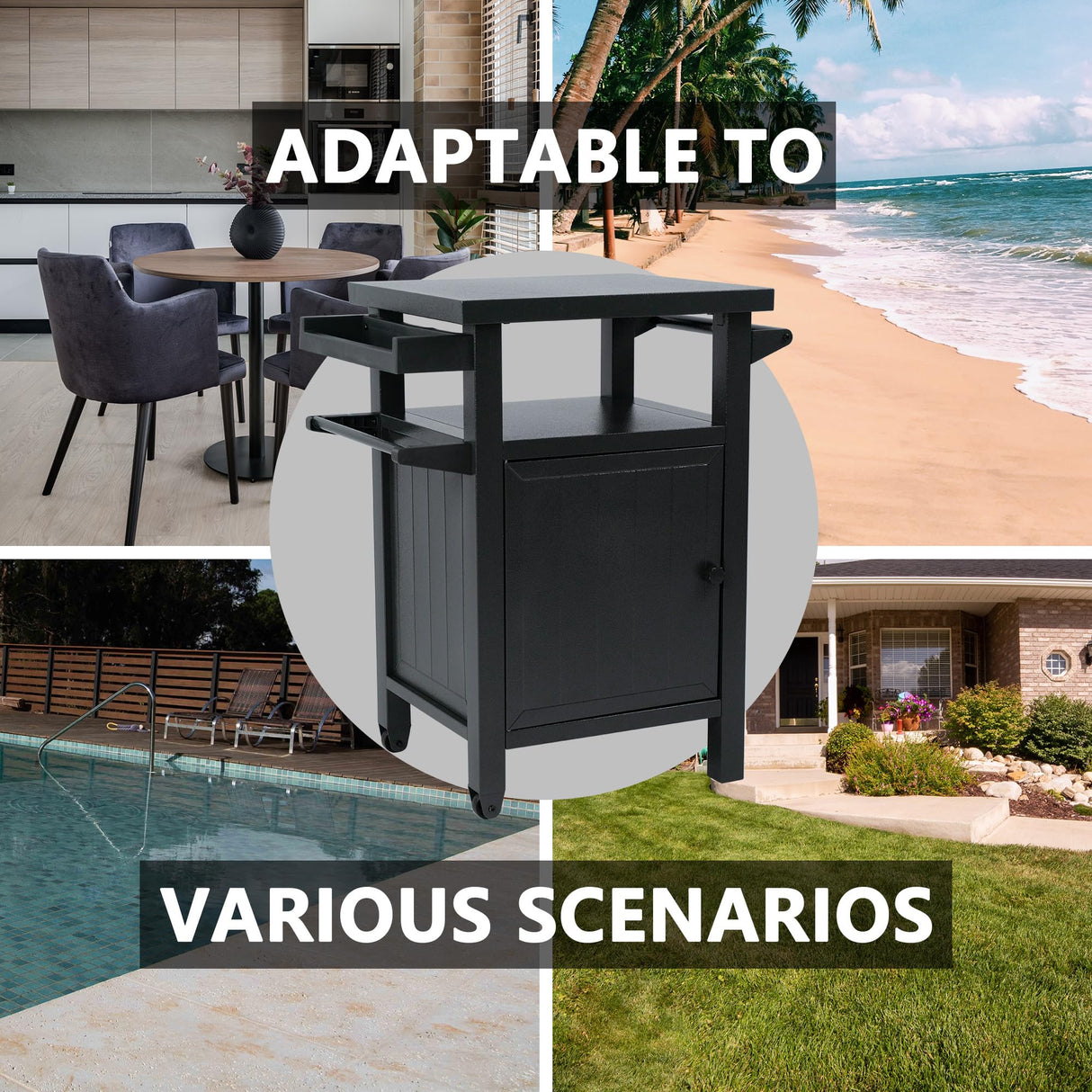 Kozyard BBQ Grill Storage Cart/Bin, Grill Carts Outdoor Storage Cabinet with Wheels, Metal Grill Table Kitchen Dining Table Cooking Prep BBQ Table for Patio Island Home Party Bar (Grey) Kozyard