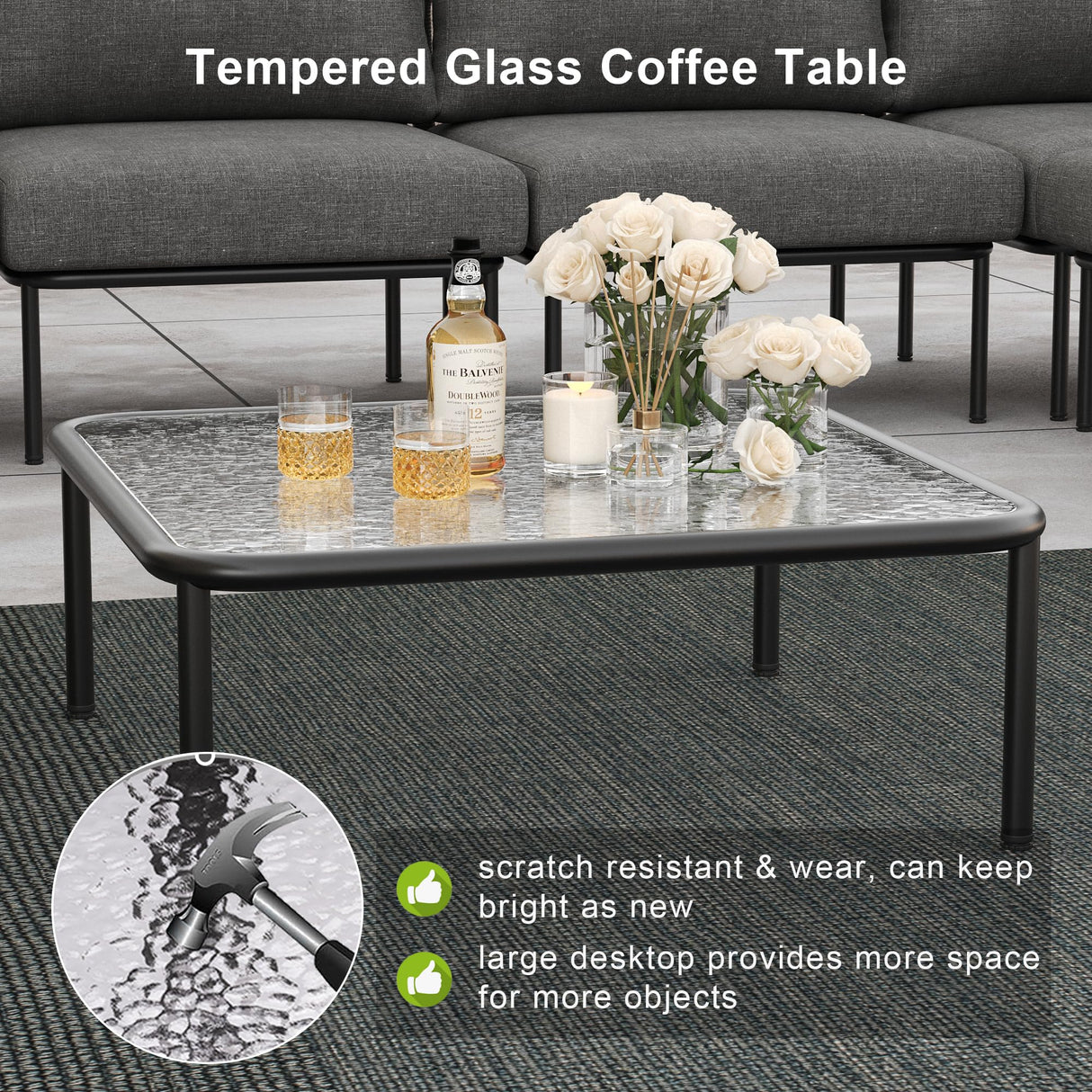 LayinSun 11 Pieces Aluminum Patio Furniture Set, Modern Modular Sectional Sofa with Coffee Table and Upgrade Thickness Cushion LayinSun