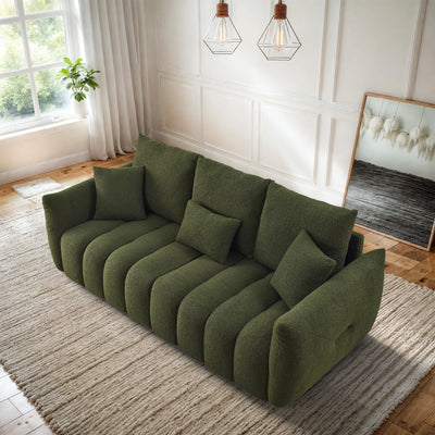 OUYESSIR Teddy Cloud Sofa Couch, 81" Comfy Upholstered Sherpa Deep Seat Boucle Sofa, Modern Cozy 3 Seater Couch with 3 Pillows, Oversized Loveseat for Living Room Office Apartment, Green
