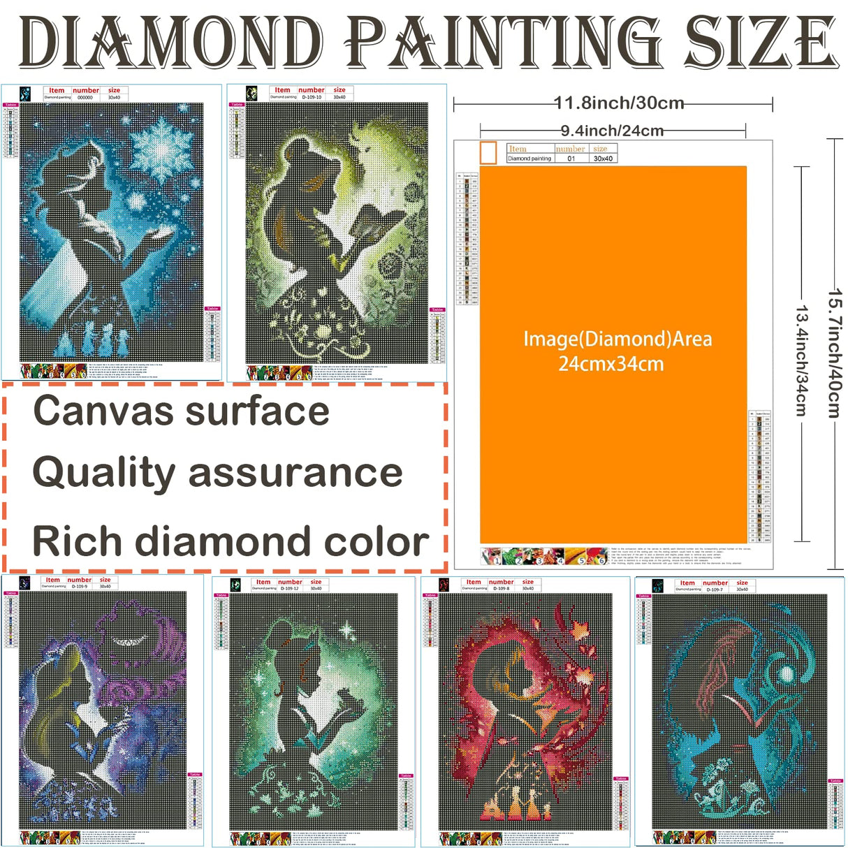 12 Pieces Princess Diamond Painting Kit, 5D Adult Diamond Art, Round Full Diamond Digital Painting Kit, Gemstone Art Painting Kit, DIY Diamond Painting Kit for Beginners (11.8x15.7in) GemZono