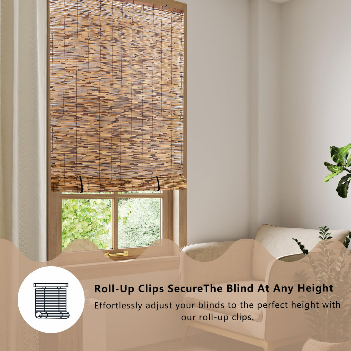 Gardgue Cordless Reed Blinds, 48" W x 72" L Bamboo Roll Up Shade, Privacy Screen Waterproof Roller Shades for Porch, Bamboo Windows Curtain for Indoor, Patio Gardgue