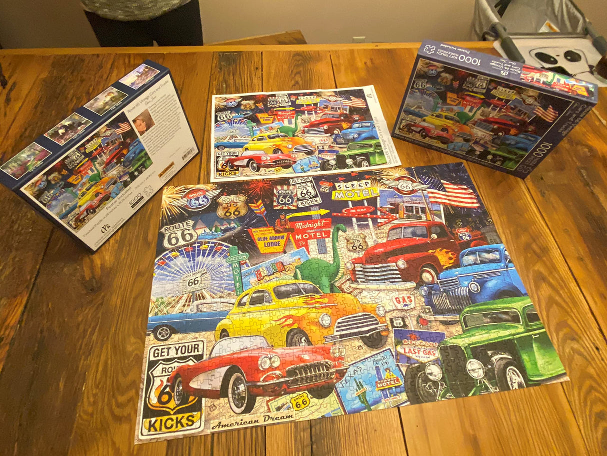 Crown Point Graphics Route 66 Vintage Cars and Trucks Puzzle, 1000 Piece Jigsaw Puzzle Crown Point Graphics