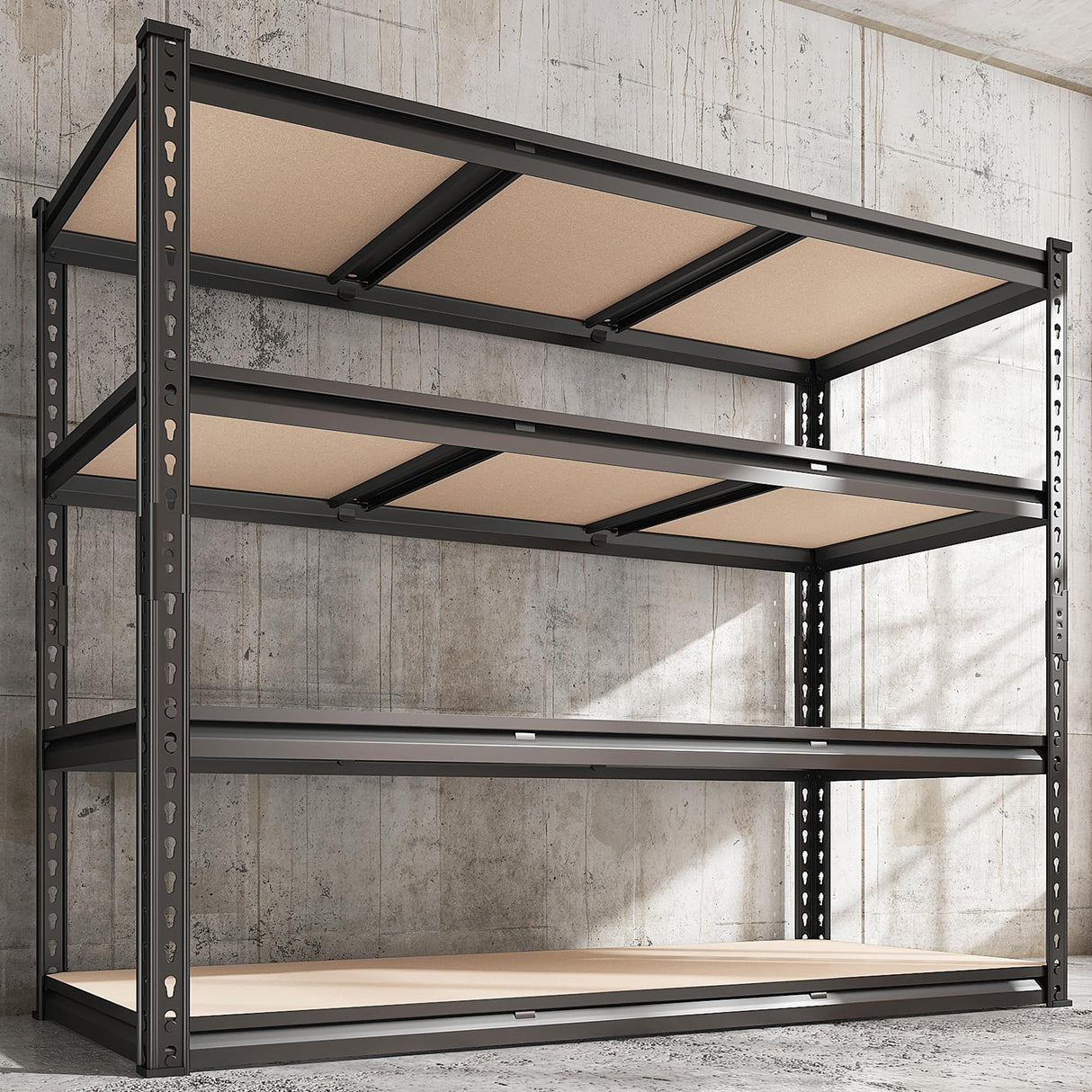 REIBII 48.2" W Garage Shelving, 2000LBS Storage Shelves Heavy Duty Shelving, 4 Tier Adjustable Metal Shelves for Garage Shelves Storage Rack Sturdy Industrial Shelving Unit, 60" H x 48.2" W x 18.2" D REIBII