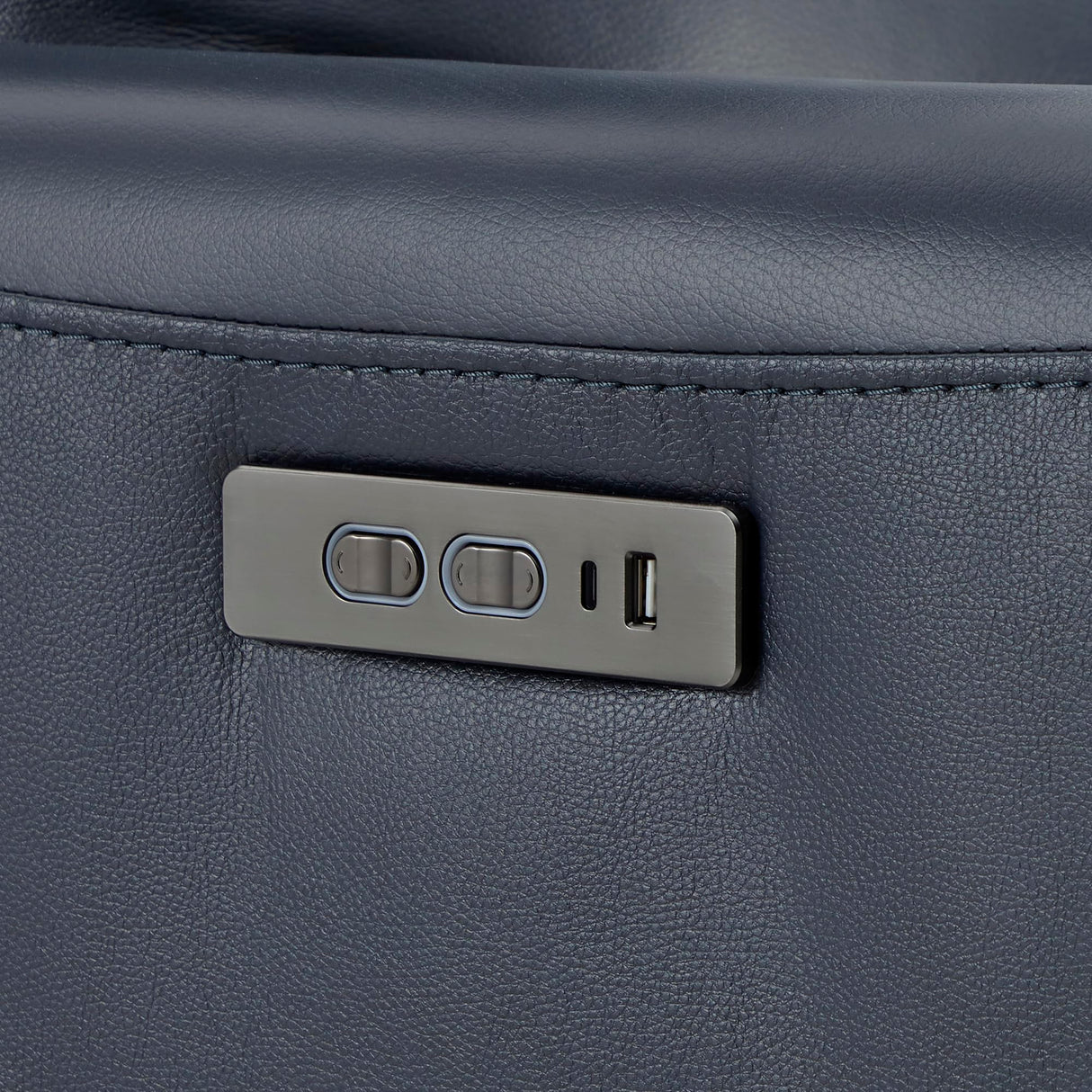 CHITA Genuine Leather Power Recliner Chair for Adults, Electric Wall Hugger Recliner for Small Spaces, Modern Living Room and RV Recliner Chair with Power Headrest & Charging Ports, Dark Blue CHITA