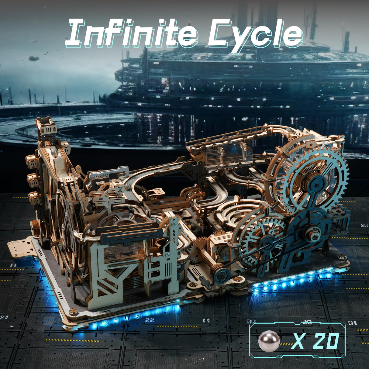 ROBOTIME 3D Puzzle - Combination Set Marble Tracks - Motorized Marble Spaceport LGC01+Marble Night City LGA01+Link Pack LG01 - Engineering Gift Choice ROBOTIME