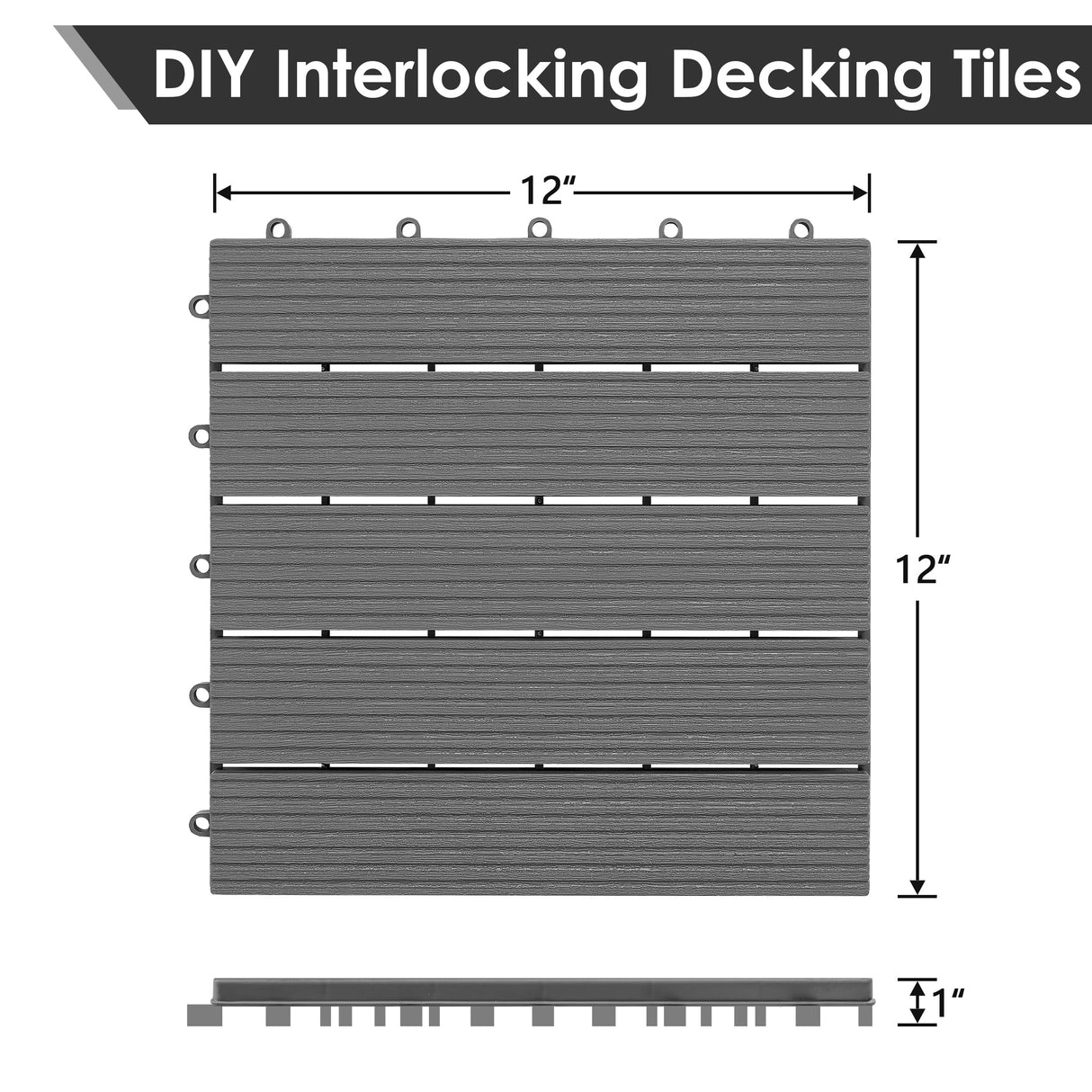 PrimeZone 54 PCS Plastic Interlocking Patio Deck Tiles - 12" x 12" Anti-Slip Waterproof Indoor Outdoor Flooring, Patio Floor Decking for Balcony, Backyard, Garden & Poolside, All Weather Use, Grey PrimeZone