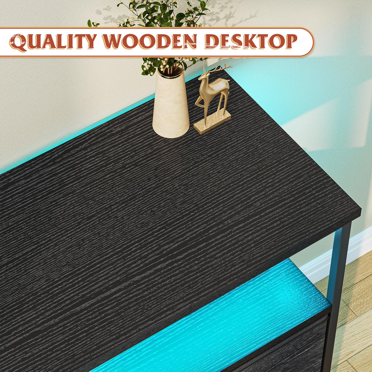 TV Stand with LED Lights & Power Outlets, Entertainment Center for 50" Inch TV, 5 Drawers TV Stand for Bedroom Dresser with Shelves for Living Room, Sturdy Metal Frame, Black EnHomee