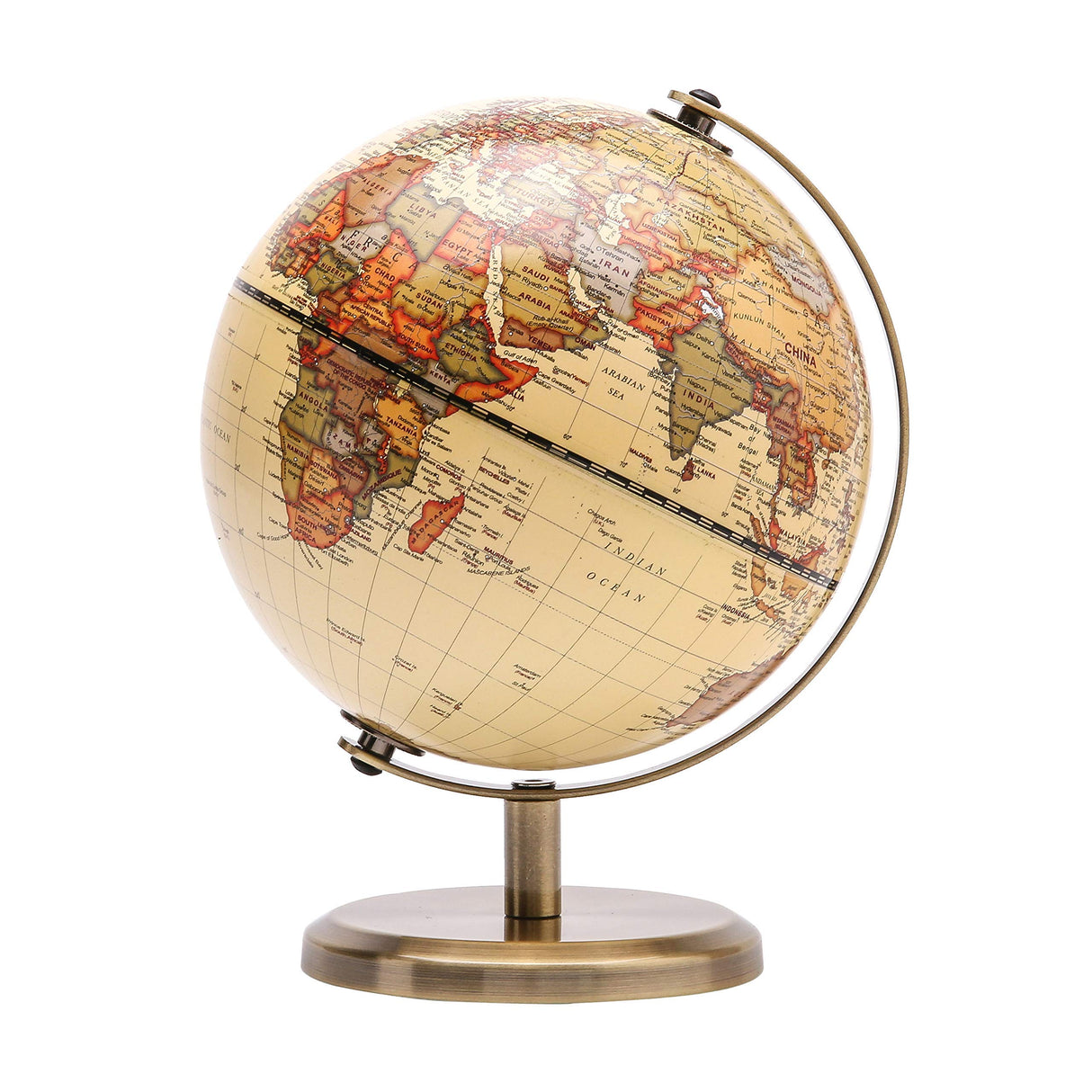 Annova Antique Globe Dia 5.5-inch / 14CM - Educational/Geographic/Modern Desktop Decoration - Stainless Steel Arc and Base - for School, Home, and Office (Antique 5.5“) (Brown-1) Annova