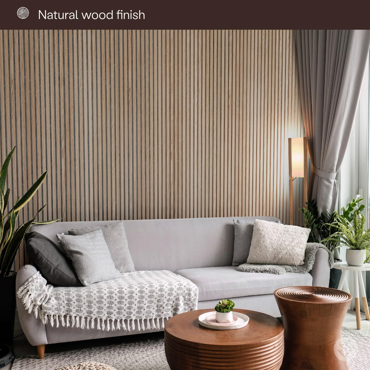 WVH Slatpanel Acoustic Wood Wall Panels (2 x 94.49” x 12.6”, Slatted Oak Veneer Gray Felt) Slatpanel