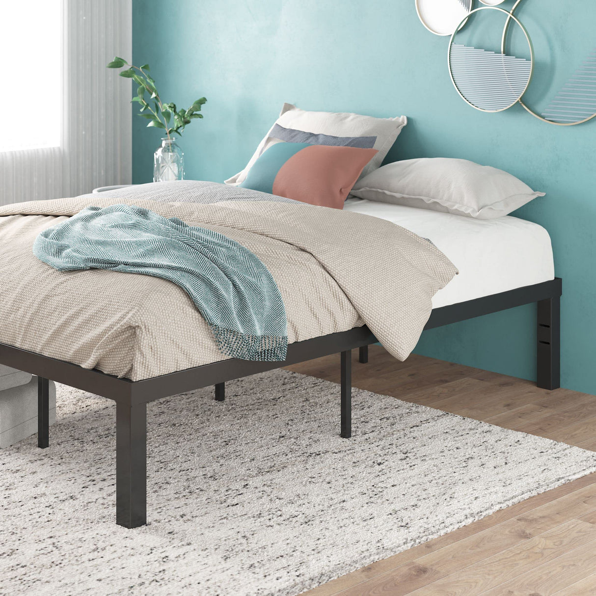 ZINUS Luis 16 Inch QuickLock Metal Platform Bed Frame, Mattress Foundation with Steel Slat Support, No Box Spring Needed, Easy Assembly, Queen, Black ZINUS