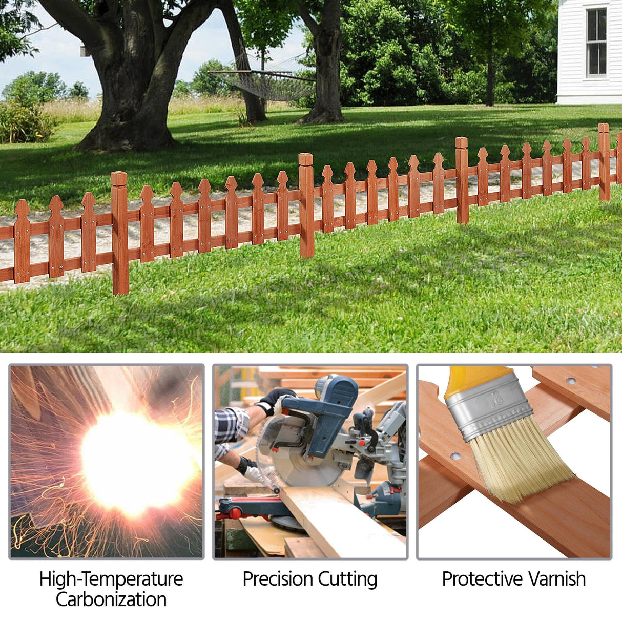 Yaheetech Decorative Garden Fence-Landscape Wood Picket Fencing Ornamental Panel Border Edging Patio Flower Garden Bed Pool Fences Outdoor, Light Brown- 532.5 in Yaheetech