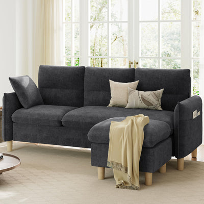 LIKIMIO 80''L-Shaped Modular Sectional Sofa for Living Room, 3-Seater Couch with Movable Ottoman, Modern Convertible Sofas, Small Couches for Living Room/Apartment/Office, Grey