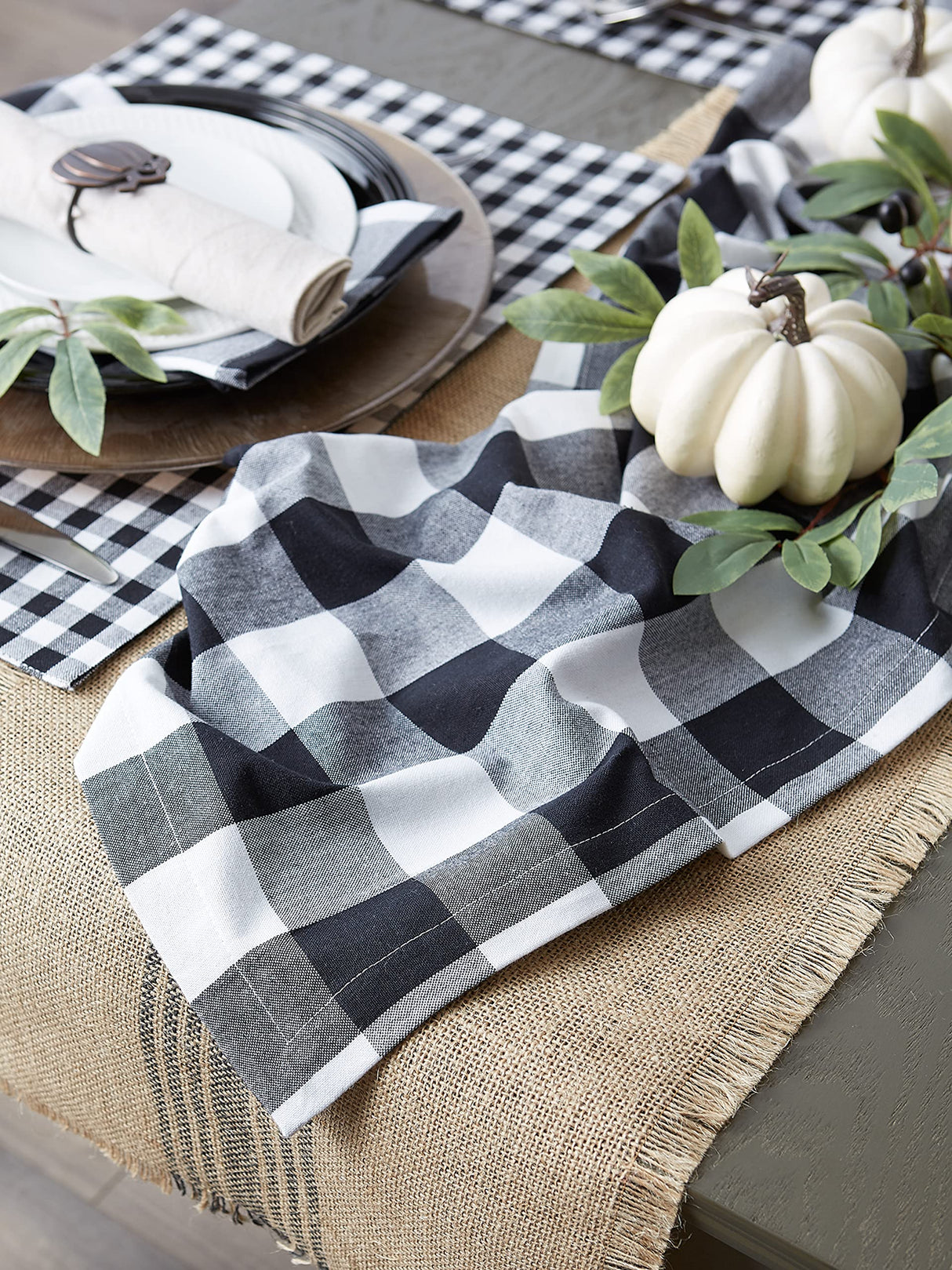 DII Buffalo Check Collection, Classic Farmhouse Table Runner, 14x72, Black & White DII