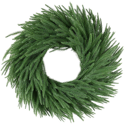 24 inch Norfolk Pine Wreath, Realistic Christmas Wreath for Front Door,Artificial Real Touch Green Wreath Greenery for Door Wall Windows Mantle Outdoor Christmas Decoration
