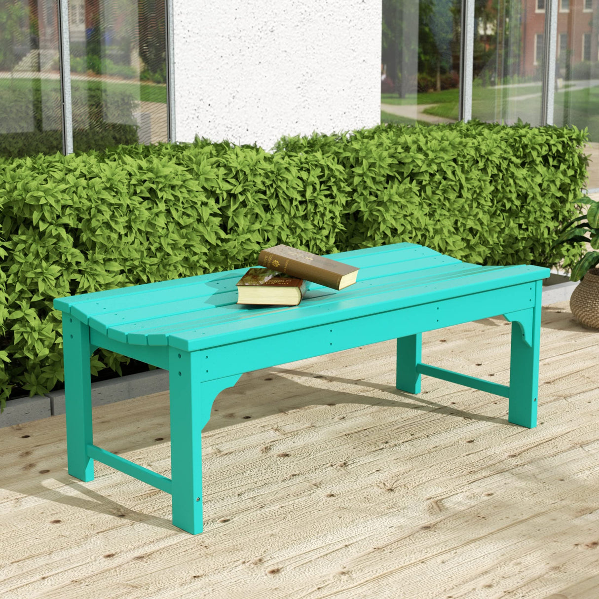 WO Home Furniture 48" Modern Backless Bench, HDPE Plastic, Turquoise WO WESTIN OUTDOOR
