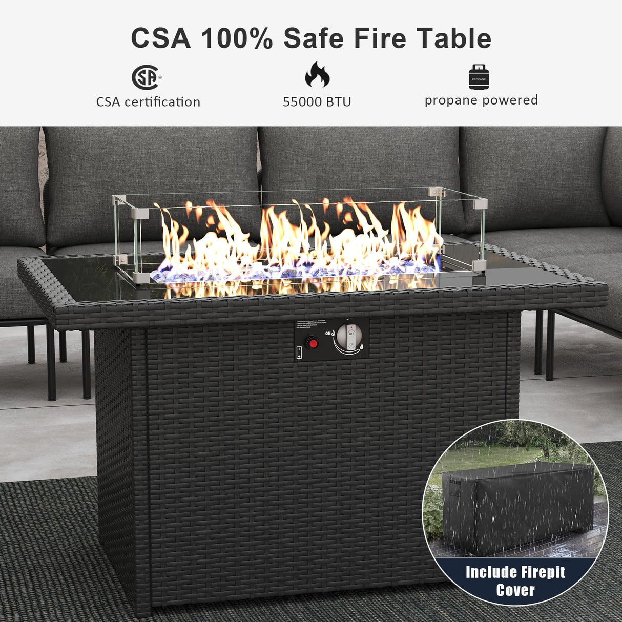 LayinSun 9 Pieces Aluminum Patio Furniture Set, Modern Modular Sectional Sofa with Fire Pit Table and Upgrade Thickness Cushion LayinSun