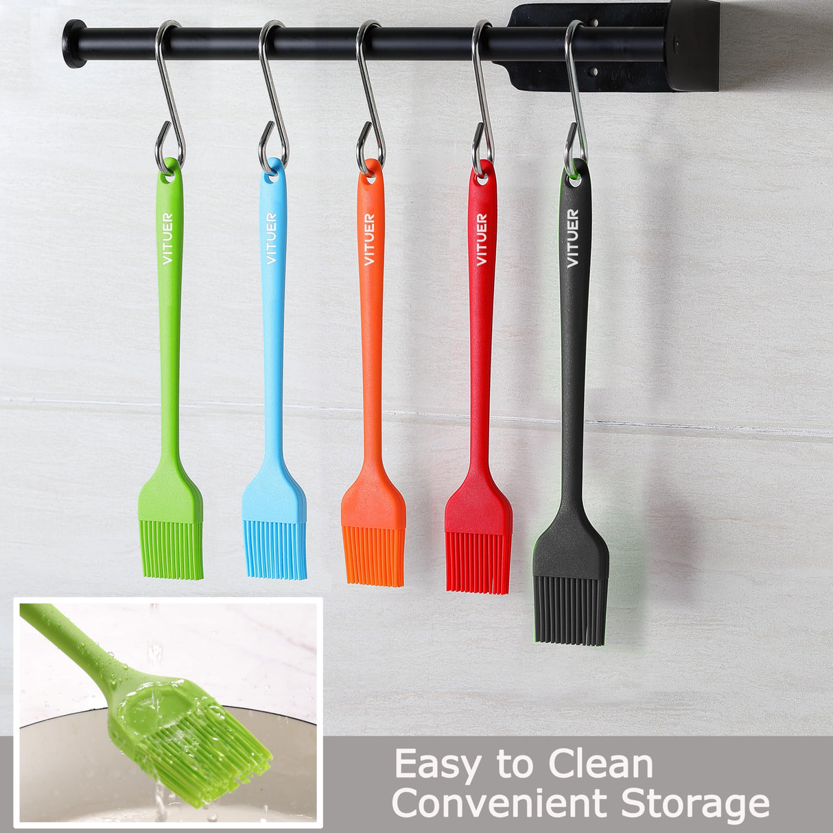 VITUER Silicone Basting Pastry Brush, 5 PCS Colorful Silicone Food Brush for Baking Cooking BBQ Grill Spread Oil Butter Sauce, Heat Resistant, Dishwasher Safe (5Pack, Rainbow Colors) VITUER