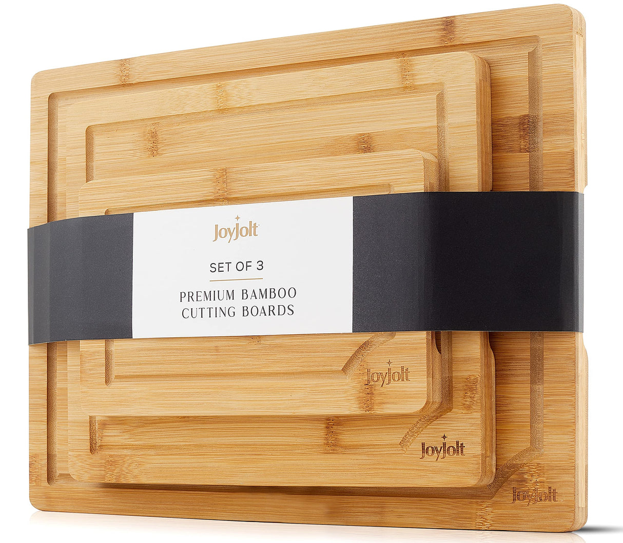 JoyJolt Bamboo Cutting Board Set, Wooden Cutting Boards for Kitchen. Large and Small Wooden Cutting Board Set; Serving Cheese Board, Bread Board or JoyJolt