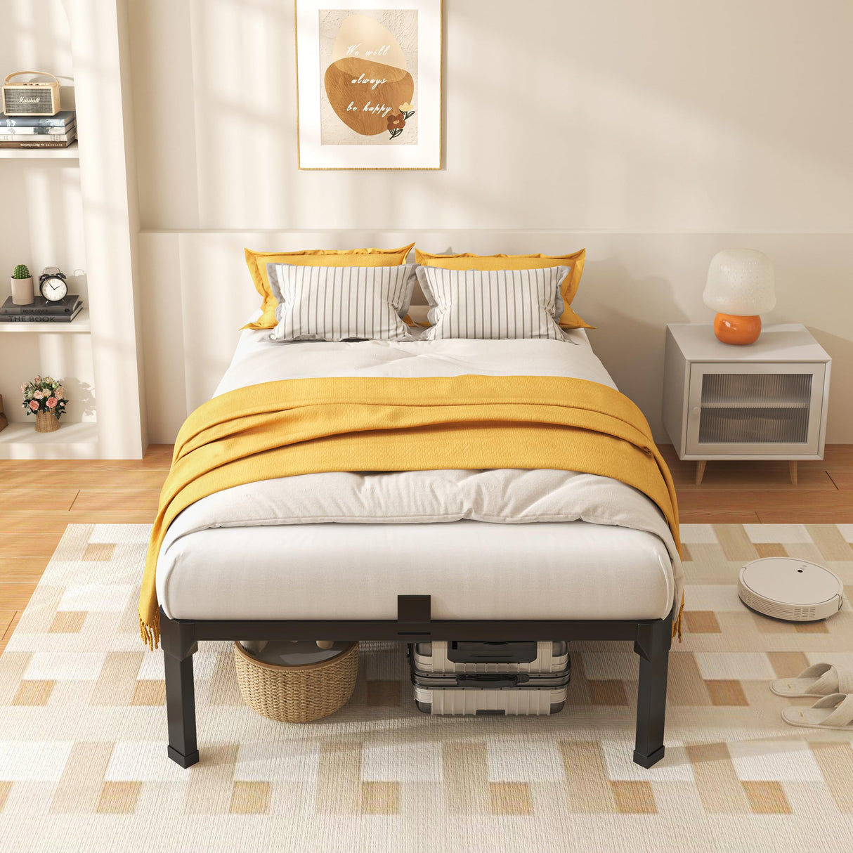 ROIL 14 Inch Twin Size Bed Frame with Mattress Slide Stopper - Single Black Basic Anti Squeak Steel Slats Metal Platform, Heavy Duty Noise Free Easy Assembly Bedframes, No Box Spring Needed ROIL