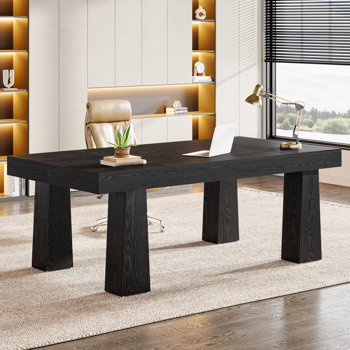 Tribesigns 5ft Conference Table, Heavy Duty Rectangular Modern Industrial Meeting Table with 4 Tapered Legs for Office, Black Workstation for Home or Business (1, Black) Tribesigns